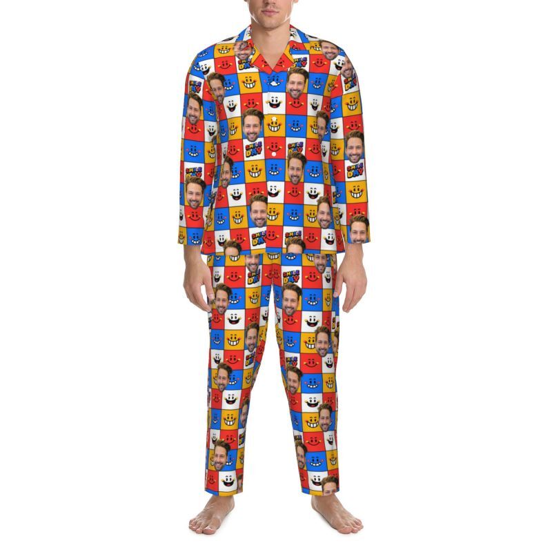 Personalized Pajamas Custom Photo Colorful Little Emoticon Block Design Vibrant Gift for Family