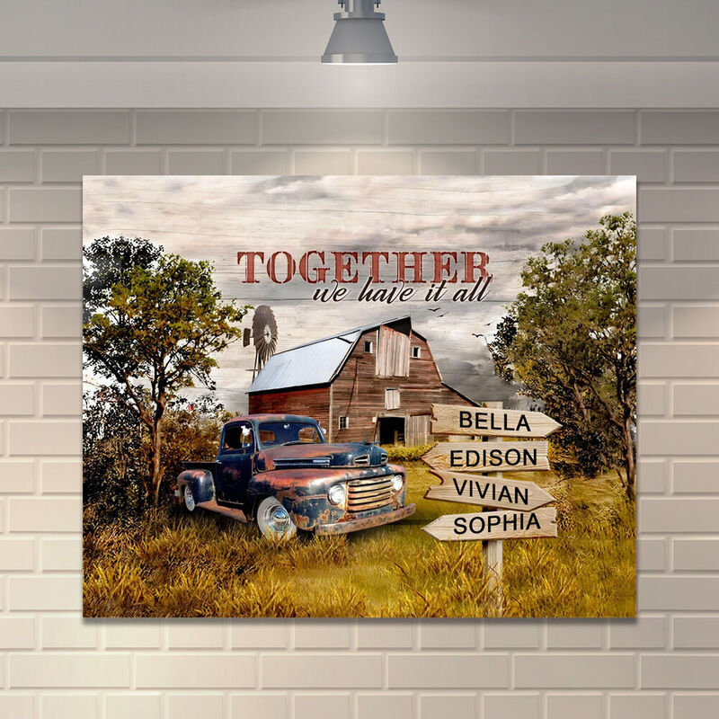 Personalized Name Canvas Wall Art with Car Pattern Cool Gift for Family