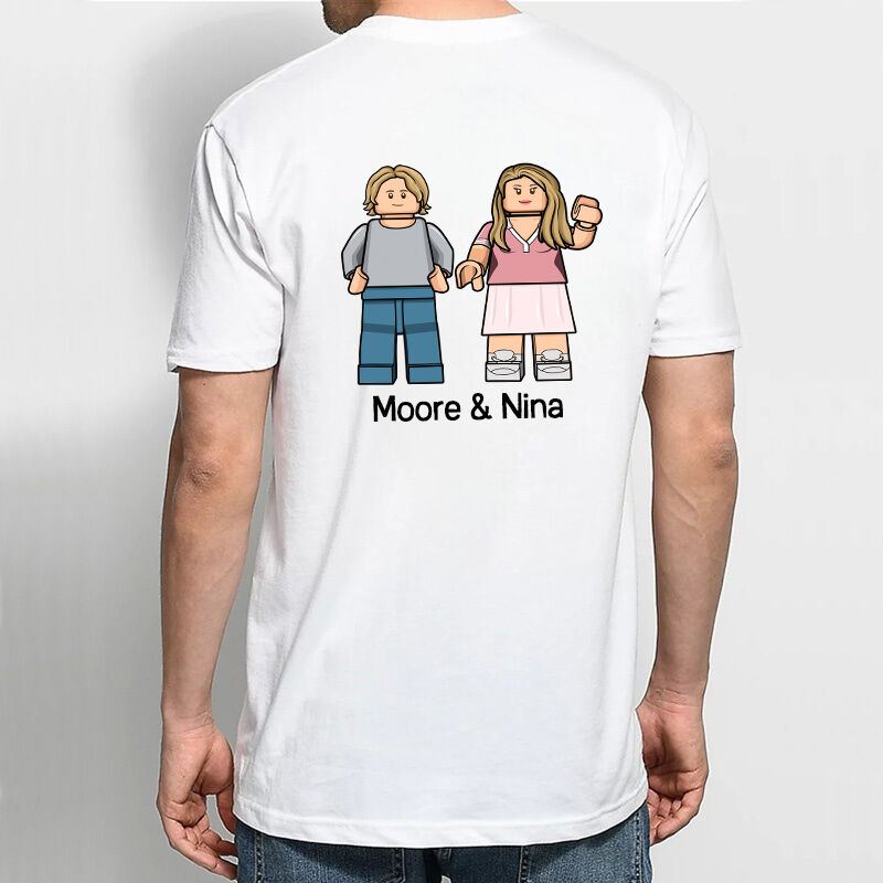 Gepersonaliseerde t-shirt Aangepaste koppel minifiguren Achterkant bedrukking Creatief ontwerp Cadeau voor geliefden ouders