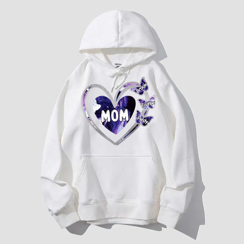 Personalized Hoodie Custom Colorful Glitter Heart Butterfly Kids Design Exquisite Mother's Day Gift