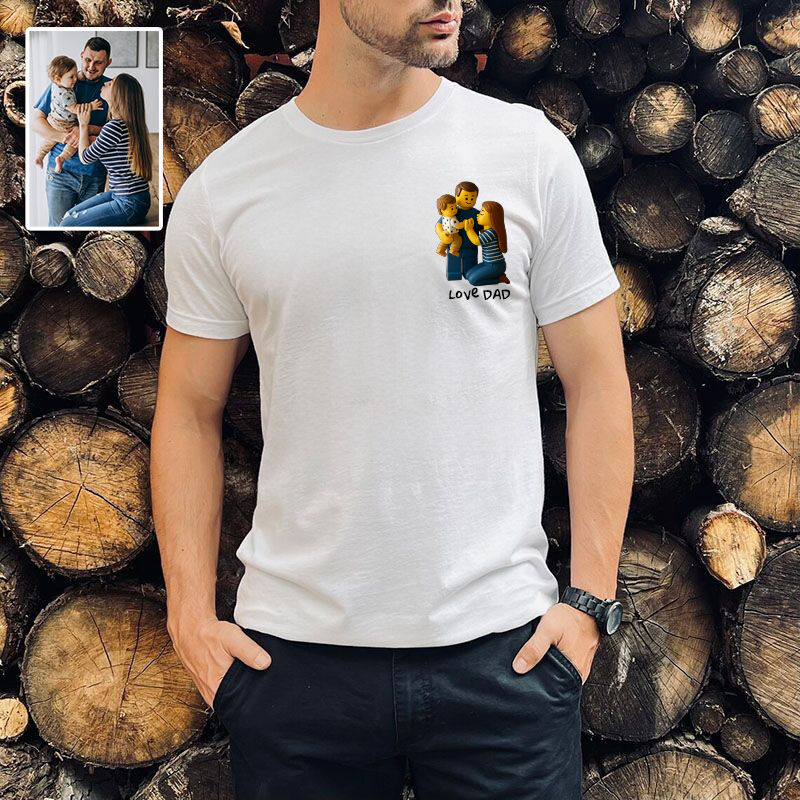 Personalized T-shirt Custom Dad and Kid Photo Building Block Style Design Cute Gift for Dear Papa