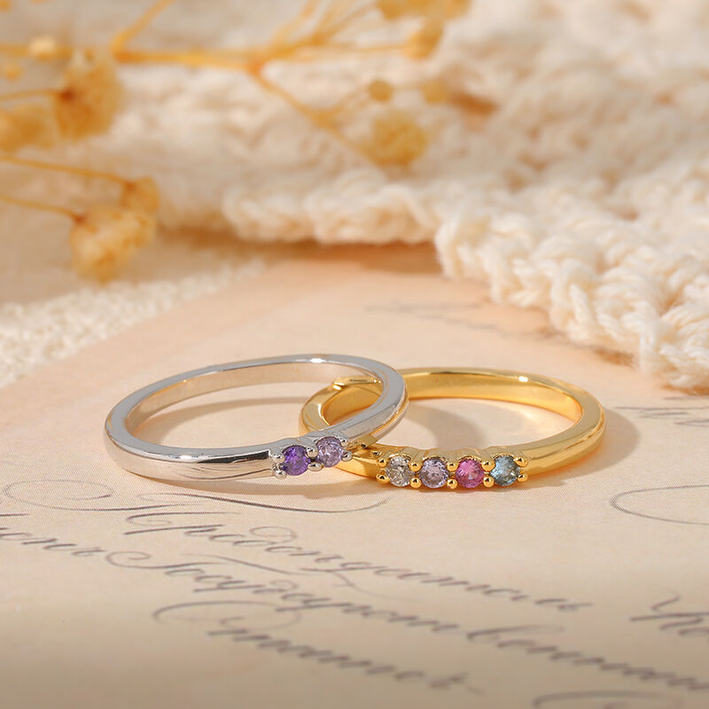 Bague personnalisée à 2 pierres de naissance Cadeau exquis pour la fête des mères