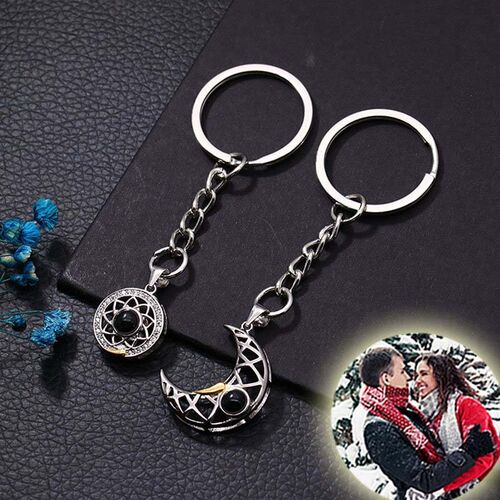 Personalized Photo Projection Matching Sun & Moon Keychains For Couples