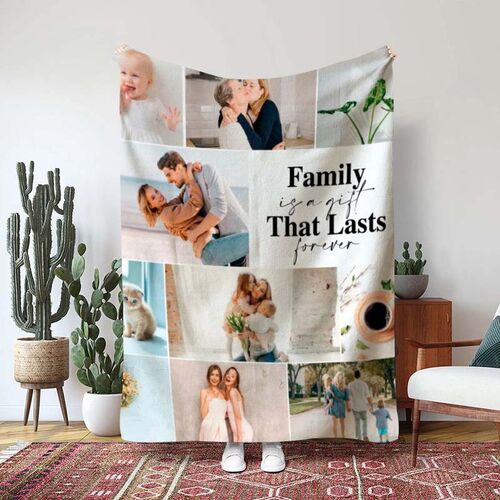 "Familie ist ein Geschenk, das ewig währt "Personalisierte Fotodecke als Geschenk für die Familie