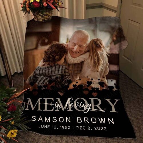 "In Loving Memory"Personalized Memorial Blanket With Picture for Loss