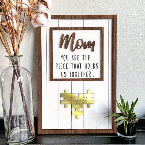 Personalisierter Gelbgold-Name Puzzle-Rahmen "Du bist das Stück, das uns zusammenhält" Geschenk zum Muttertag