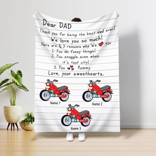Personalized Name Blanket with Motocross Pattern Cool Gift for Dear Dad