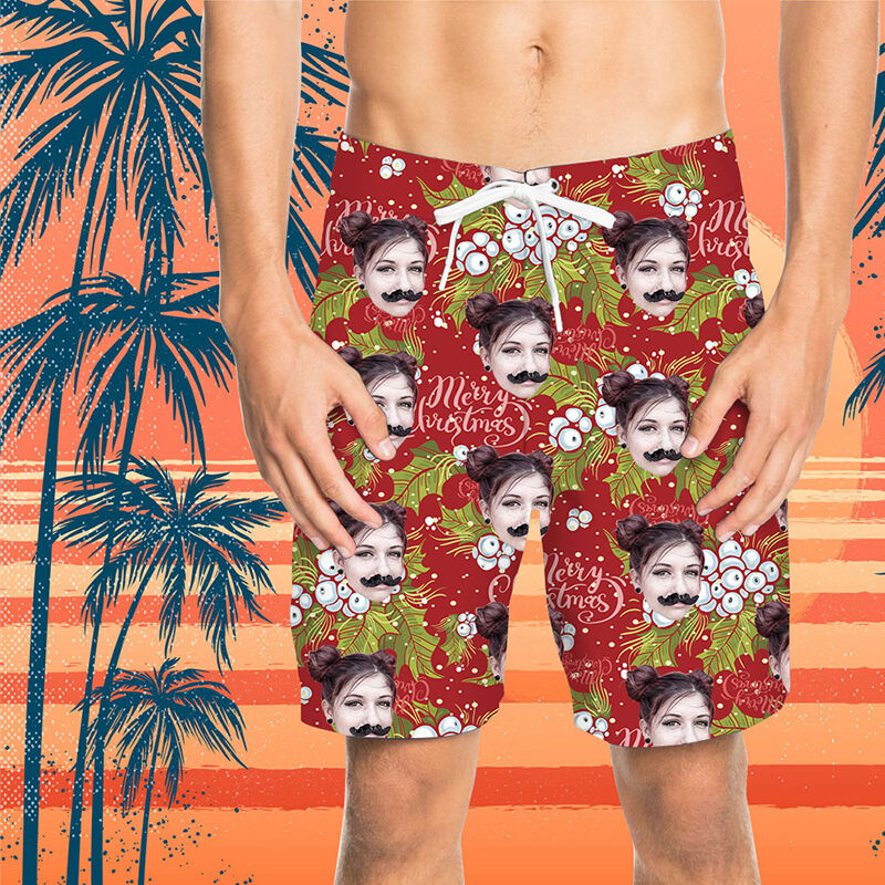 Custom Face Christmas Men's Beach Shorts
