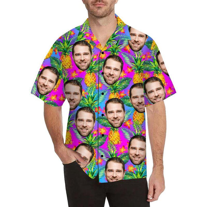 Custom Face Pineapple Men's All Over Print Hawaiian Shirt