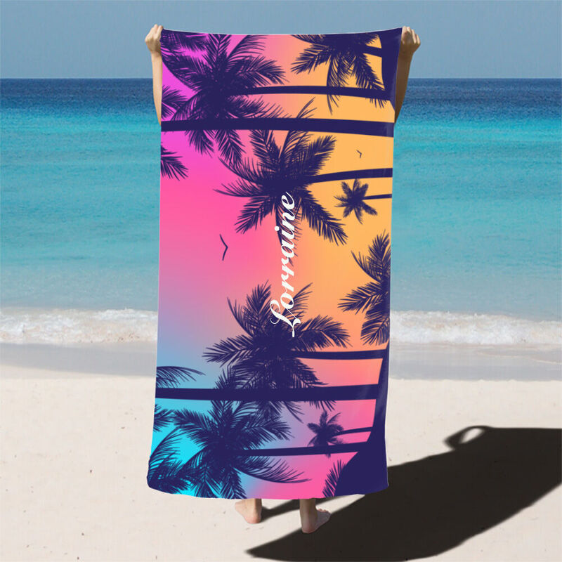 Personalized Name Beach Bath Towel with Beautiful Scenery Pattern Best Gift for Her