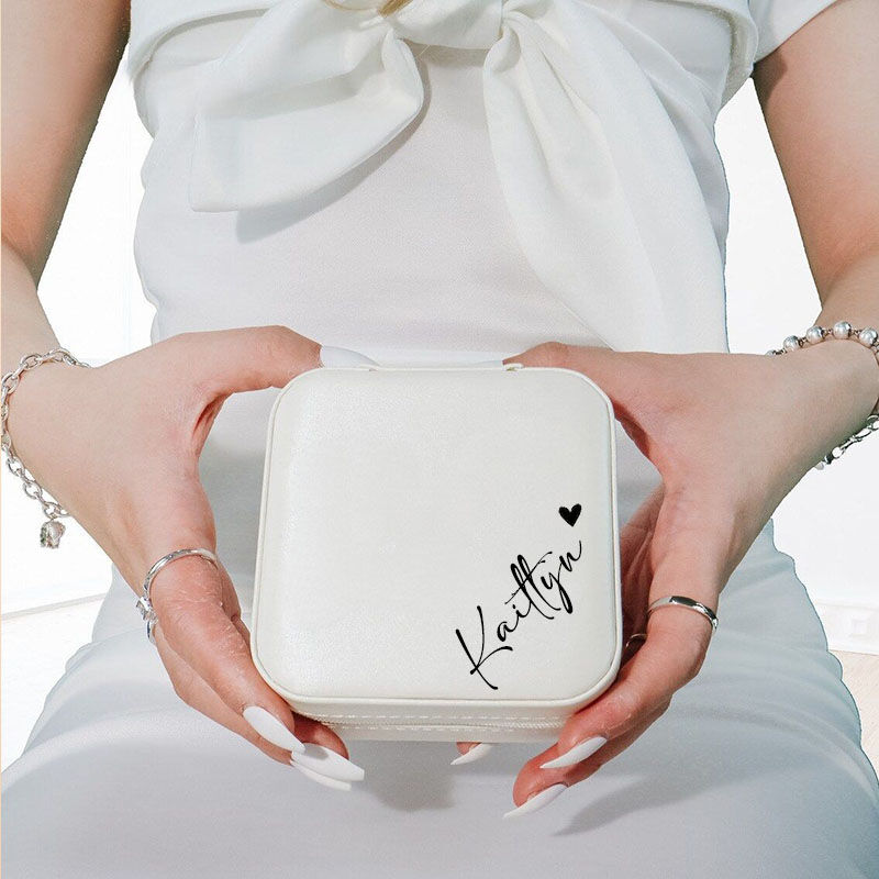 Personalized Square Jewelry Box With Custom Name and Heart for Mom