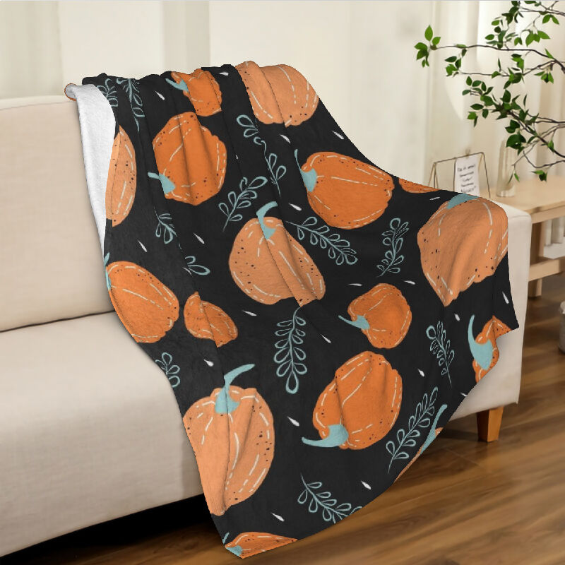 Special Blanket with Leaves And Pumpkins Pattern Best Gift for Dear Mom