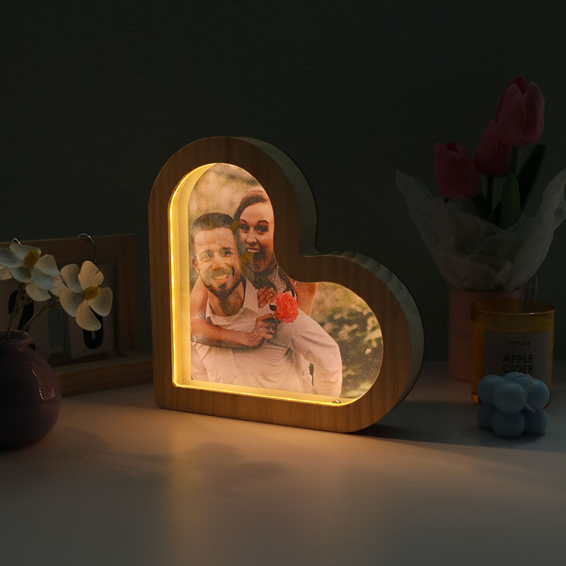 Personalized Picture Mirror Lamp Heart Shape Warm Gift for Your Love