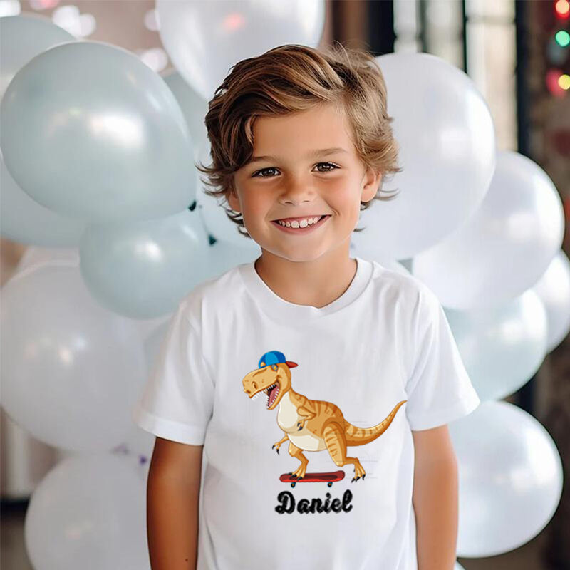 Camiseta infantil personalizada con nombre personalizado y estampado de dinosaurio, regalo para niños