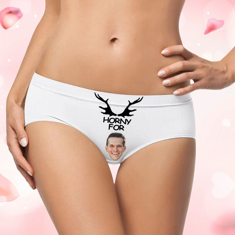 Personalized Photo Women's Underwear with Antler Pattern Cute Gift for Girlfriend