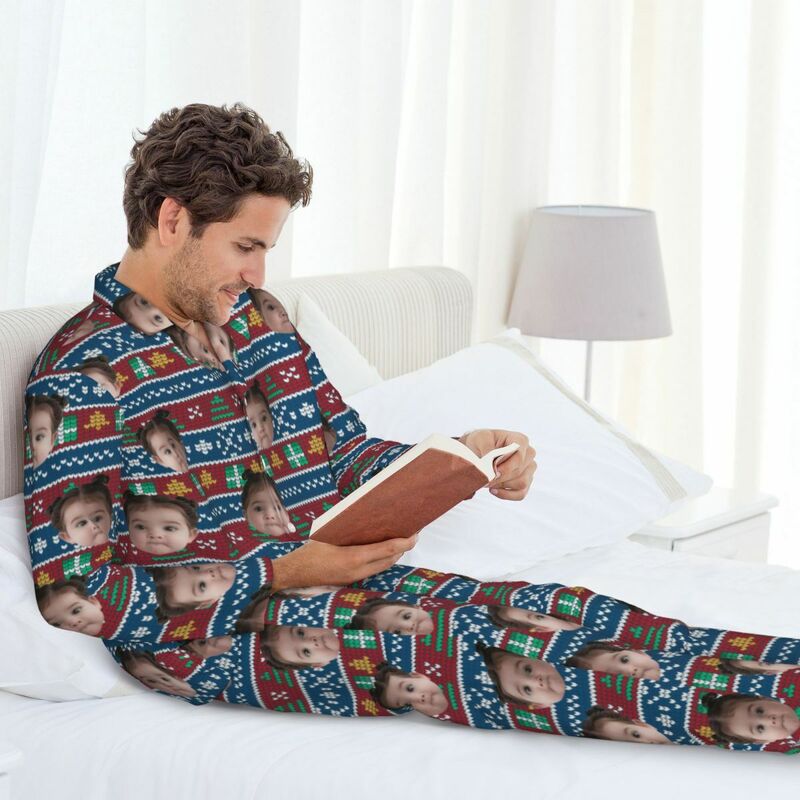 Personalized Pajamas Custom Photo Classic Christmas Elements Pattern Design Attractive Gift for Family