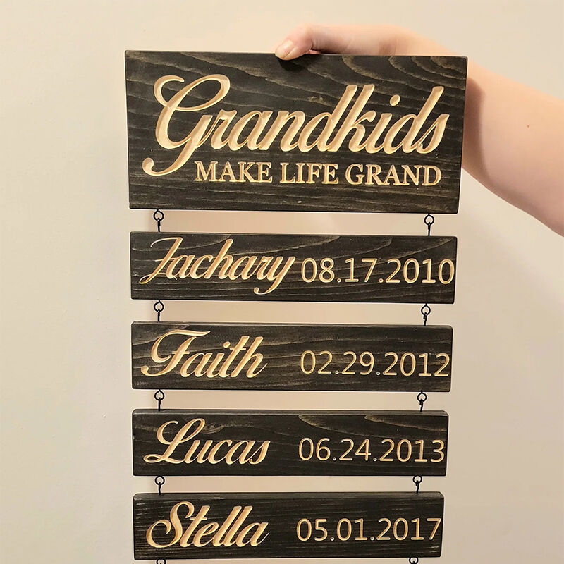 Cartello in legno personalizzato "I nipoti rendono la vita grandiosa", design da appendere, regalo ricordo di famiglia per i nonni