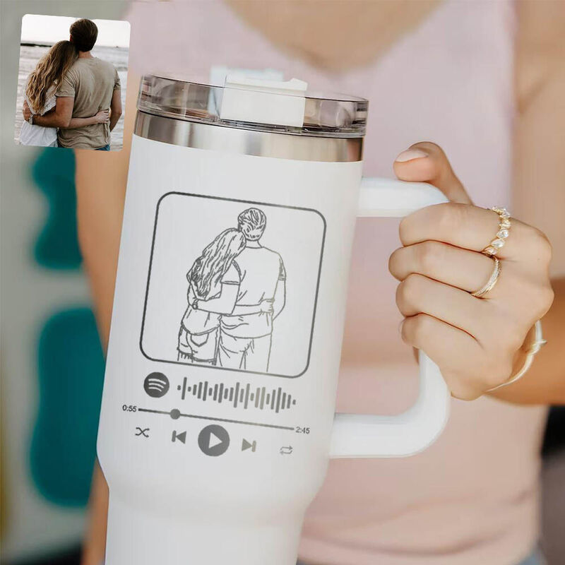 Spotify 写真 イラスト メッセージ 蓋付き ストロー付き 1182ml 真空断熱 保温 保冷 タンブラー オリジナル