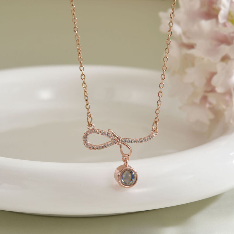 Personalized Bow Projection Picture Necklace Cute Gift for Girlfriend
