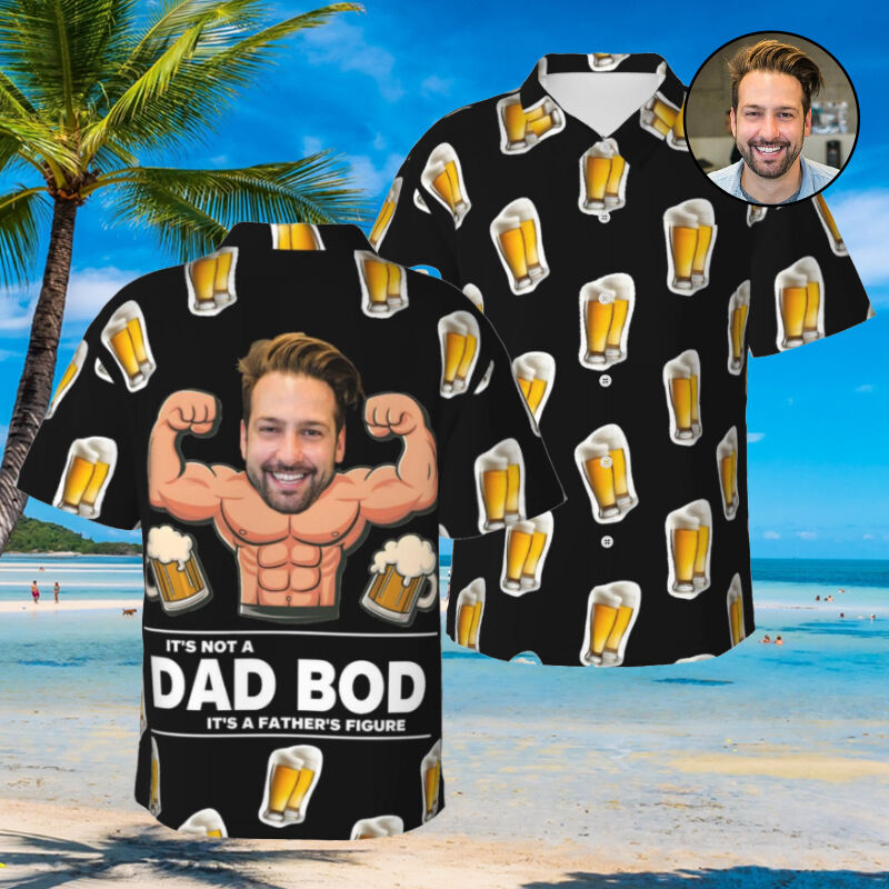 Personalized Hawaiian Shirt Funny Muscular Dad Beer Print Casual Short Sleeve Shirt for Father's Day