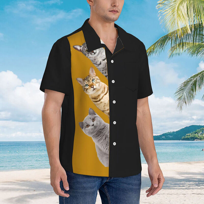 Personalized Hawaiian Shirt Cute Cat Short Sleeve Shirt for Pet Lovers