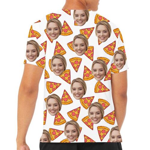 Custom Face Hawaiian T-Shirt With Pizza