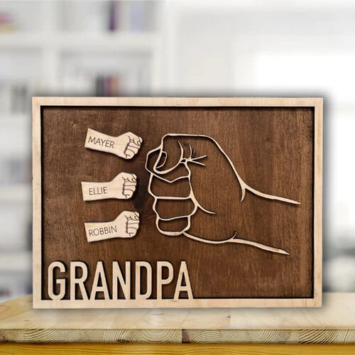 Personalized Name Puzzle Frame with Fist Bump Pattern for Grandfather