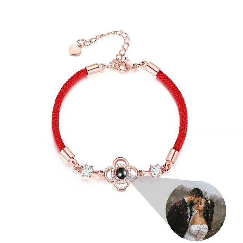 Personalized Photo Projection Bracelet with Black Cord-For Family
