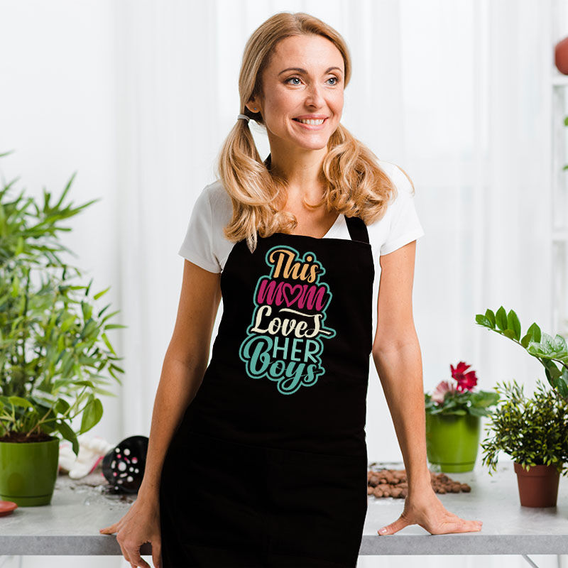 Stylish Apron Beautiful Gift for Favourite Mom "This Mom Loves Her Boys"