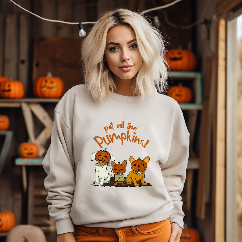 Cute Design Sweatshirt with Pet Pattern Wearing A Pumpkin Hood Best Gift for Pet Lover