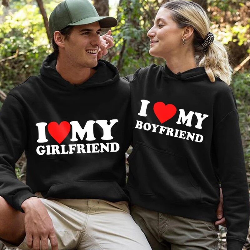 Personalized Hoodie I Love My Boyfriend and Girlfriend Pattern Valentine's Day Gift for Lover