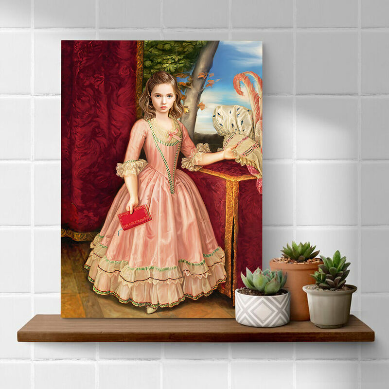 "The Pink Princess" Customized Head Photo Personalized  Vintage Royal Portrait