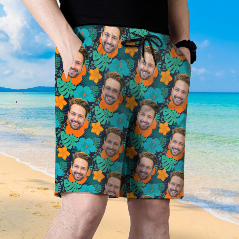 Personalized Picture Men's Beach Shorts with Different Flowers Pattern Best Present for Family