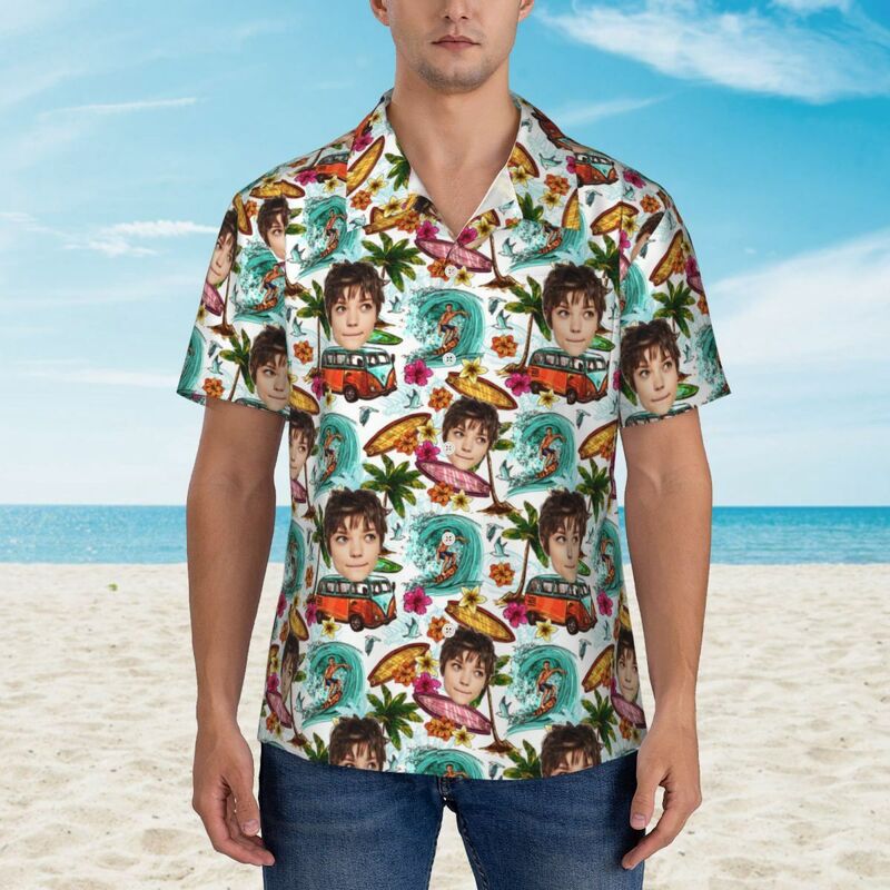 Camicia hawaiana personalizzata con grafica da surfista per lui