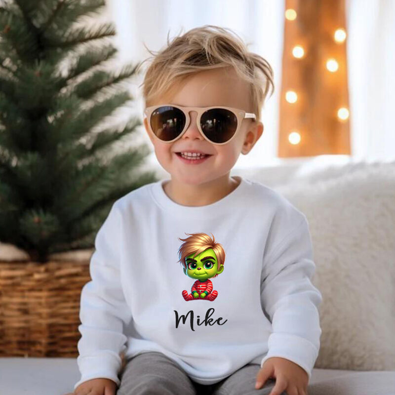 Personalized Children's Sweatshirt Grinch Cute Gift For Kids For Christmas