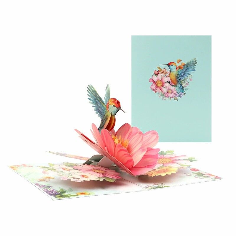 3D Pop Up Card Hummingbird Blooming Flowers Design Perfect Mother's Day Gift
