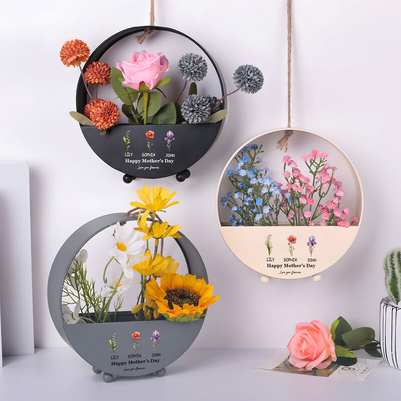 Personligt namn Smidesjärn blomkruka med anpassade födelsedagsblommor Enkel present till mamma