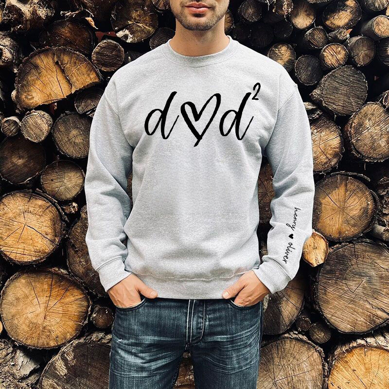 Personalized Sweatshirt Dad Heart with Kids Name On The Sleeve Unique Design Perfect Father's Day Gift