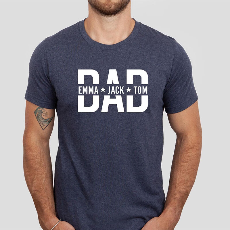 Personlig T-shirt Pappa Anpassade namn med stjärndesign Perfekt present till fars dag