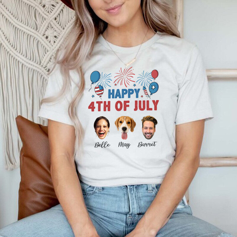 Personalized T-shirt Happy 4th Of July Custom Photos Firework Design Creative Gift for Family