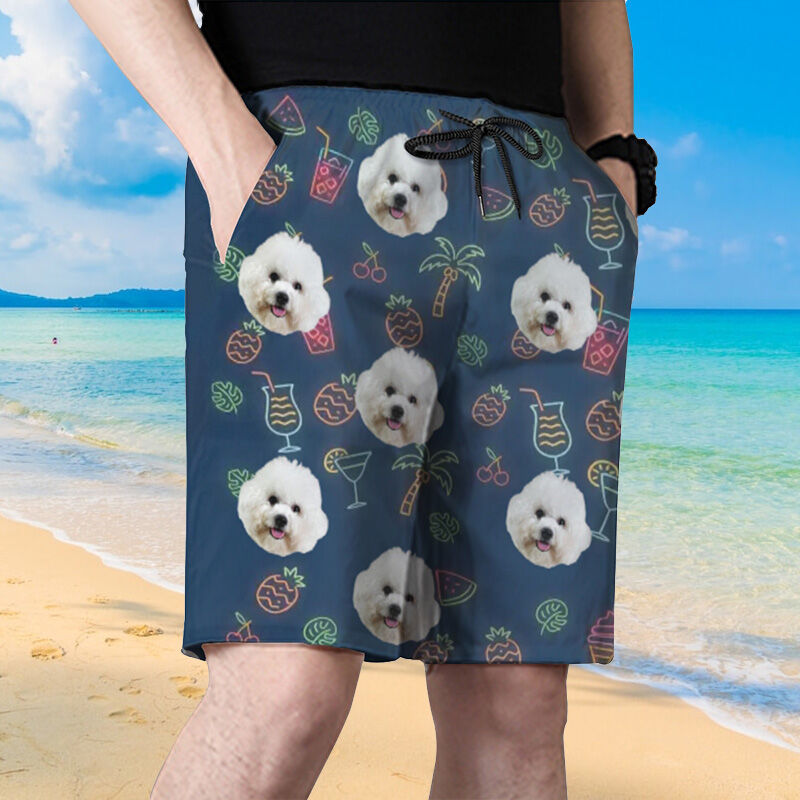 Personalized Picture Men's Beach Shorts with Drink Pattern Trendy Gift for Friends