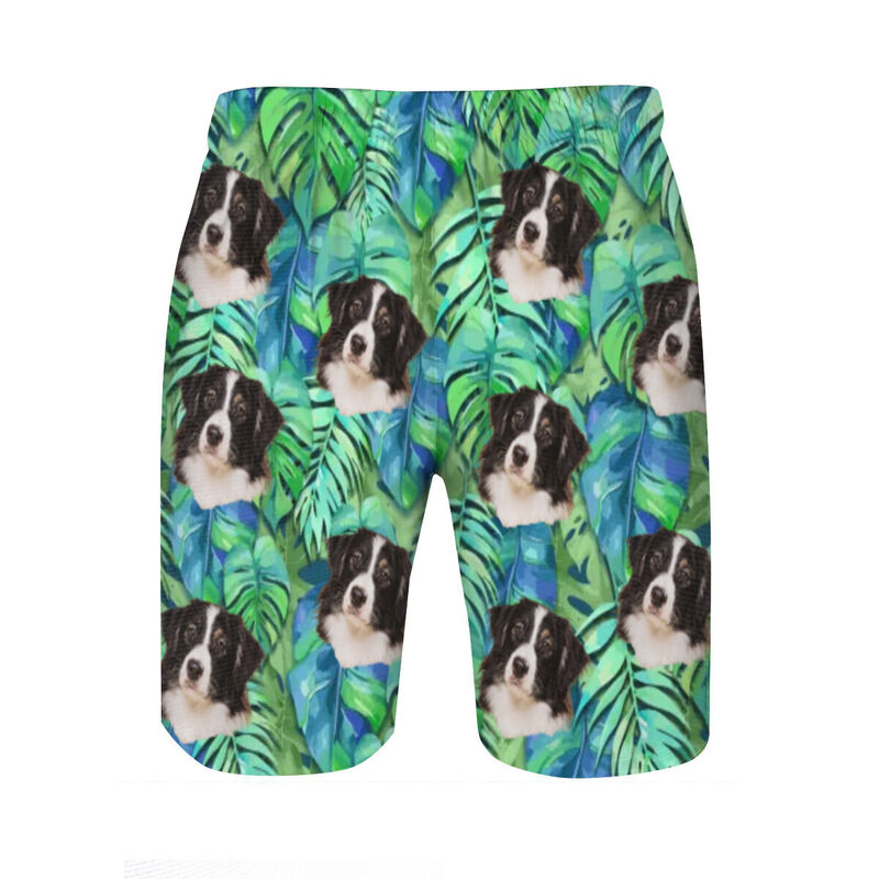 Personalized Picture Men's Beach Shorts with Leaves Pattern Wonderful Gift for Family