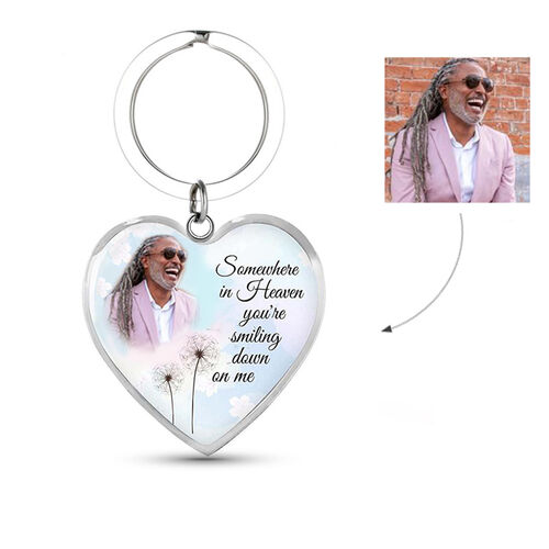 "Somewhere in Heaven You're Smiling Down on Me" Custom Photo Keychain "