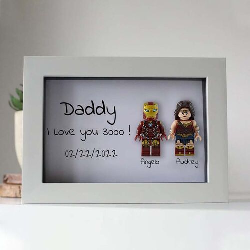 "Daddy, I Love you 3000" Personalisierter Familie Superheroes Rahmen Weiß