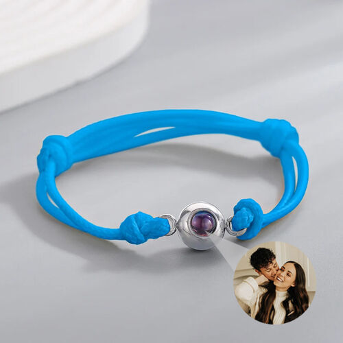 Bracelet photo personnalisé avec cordon bleu
