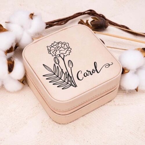 Personalized Square Jewelry Box With Custom Name and Birth Flower for Sister