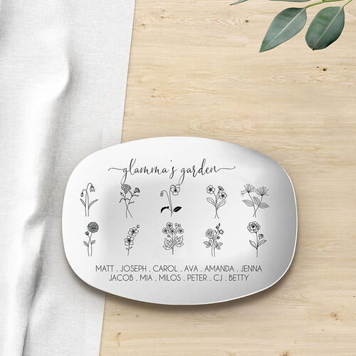 Custom Name and Birthflower Plate Unique Gift for Family