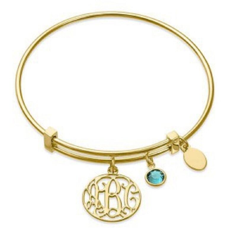 Cut Out Monogram Bangle With Charms