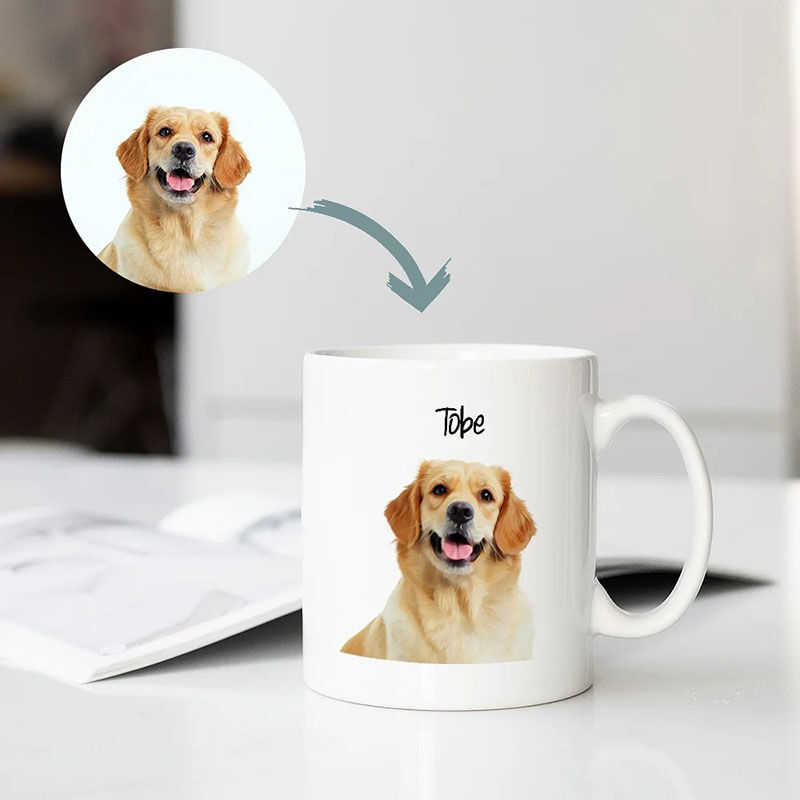 Custom Ceramic Mug with Cute Pet Portrait and Name for Pet Lover Gifts