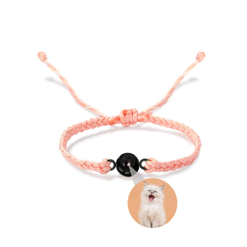 Personalized Circle Photo Projector Bracelet For Women And Men Sliver with Pink Rope